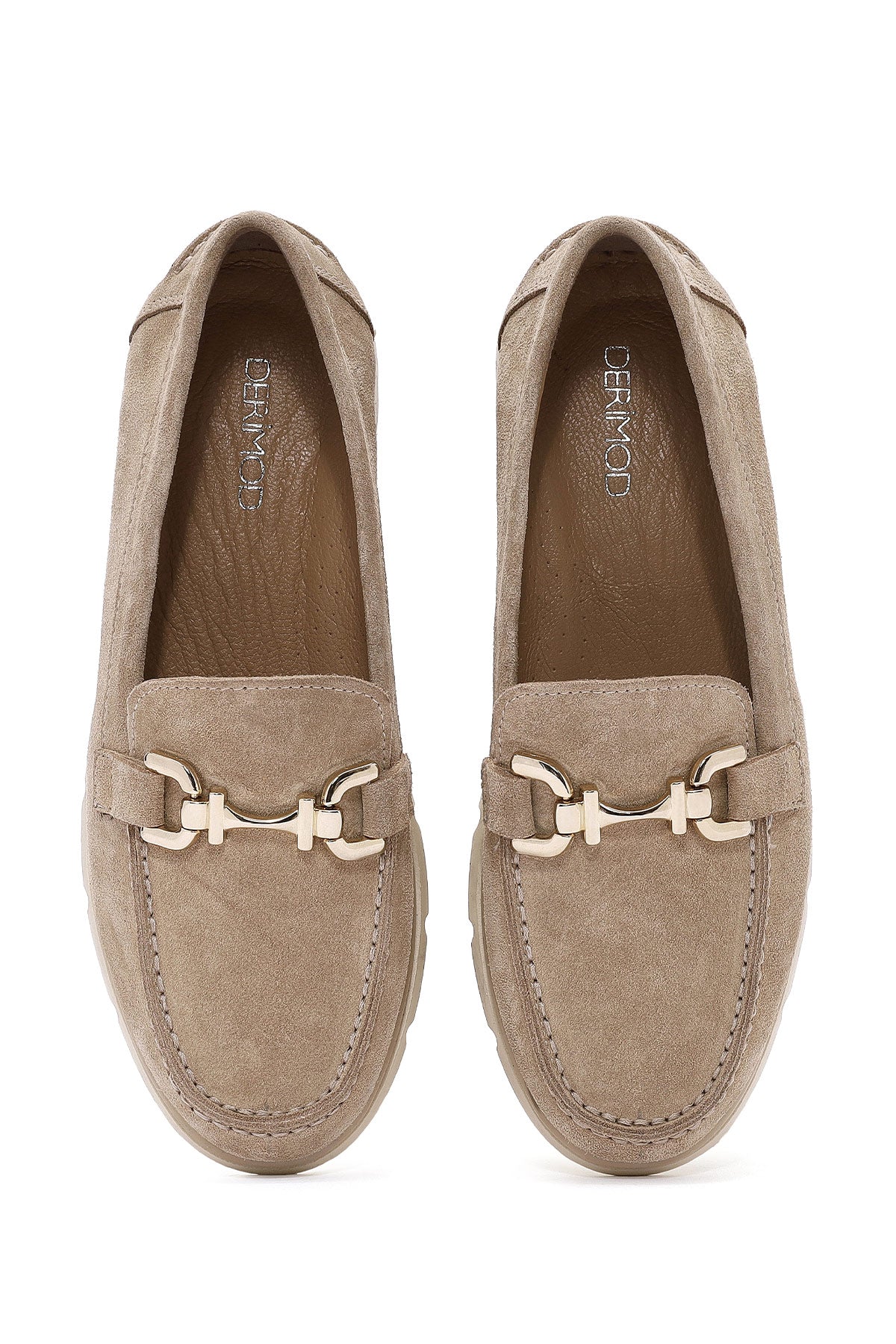 Kadın Bej Toka Detaylı Süet Deri Comfort Loafer - Image 7